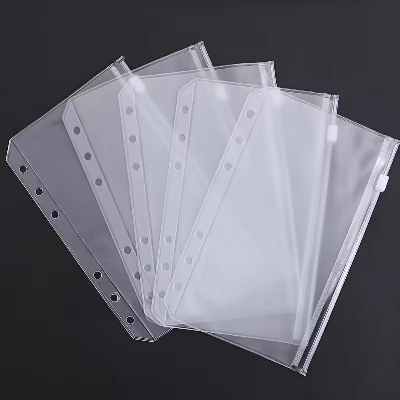 A5/A6/A7 Binder Pockets Binder Zipper Folders for 6-Ring Notebook Binder Waterproof PVC Leaf Pouch Document Filing Bags