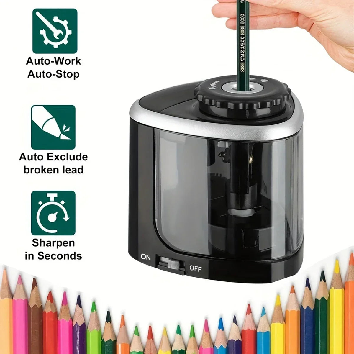 Automatic Electric Pencil Sharpener Desktop 6-8mm Quiet Fast For Students School Office Easy Use Stationery Supplies