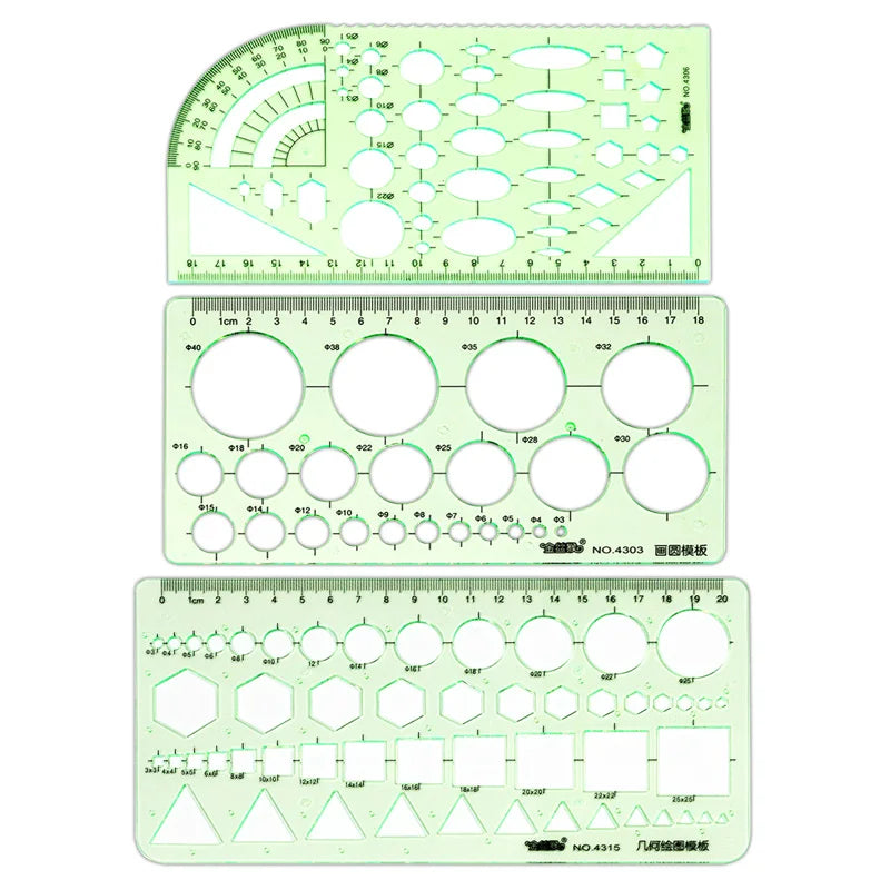 Circle Template Measurement Geometry Ruler Geometric Drawing Template Ruler Scale Drawing Shape Office and School Building 3PCS