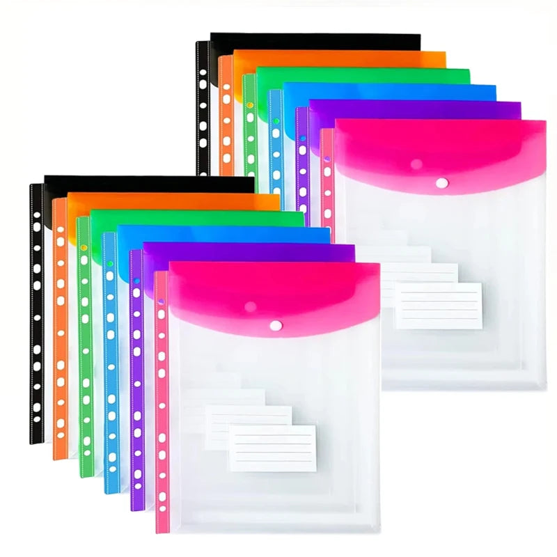 6/12Pcs A4 PP File Bag With Button Snaps & File Folder Expansion Bag For School Office Expandable Buttons And Label Pockets