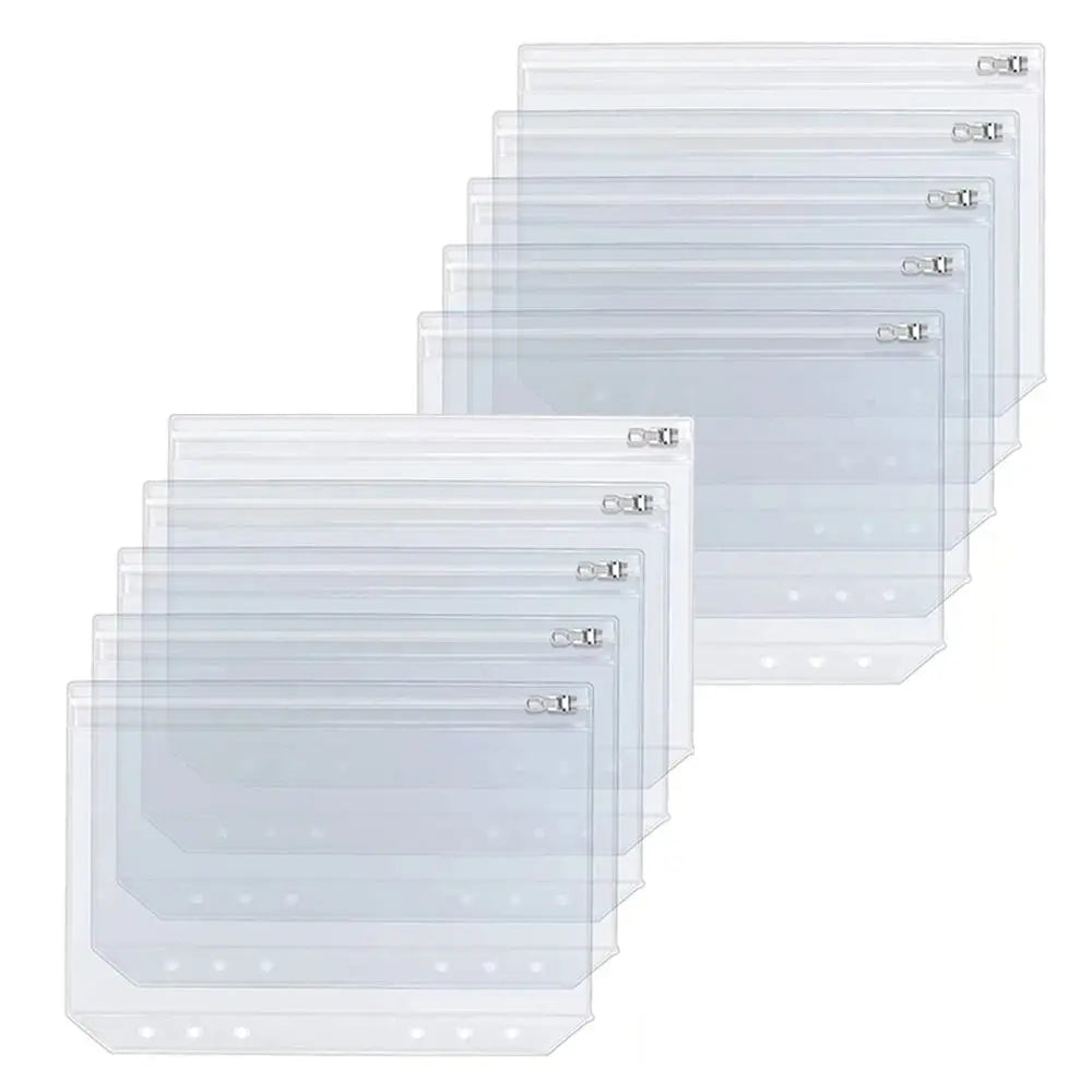 A5 A6 Clear Binder Cash Envelopes with Metal Zipper 6-Hole Punched Binder Pocket for 6-Ring Notebook Binder Pouch Organizer