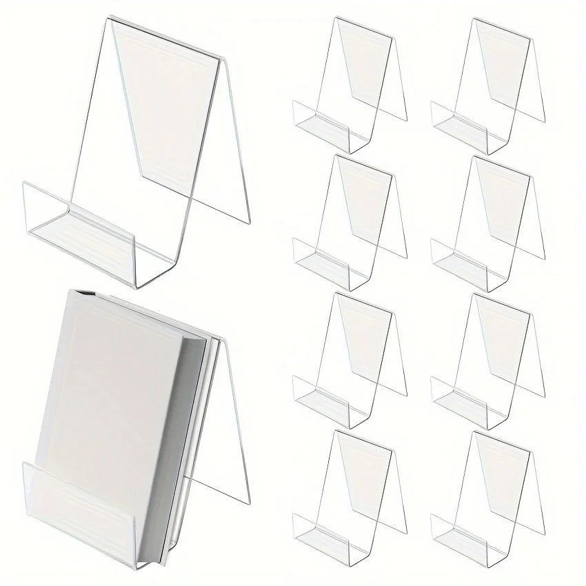 10pcs Clear Heavy-Duty PMMA Bookends & Display Stands - Transparent A-Frame Shelf-like Structure, for Books, Magazines,Notebooks