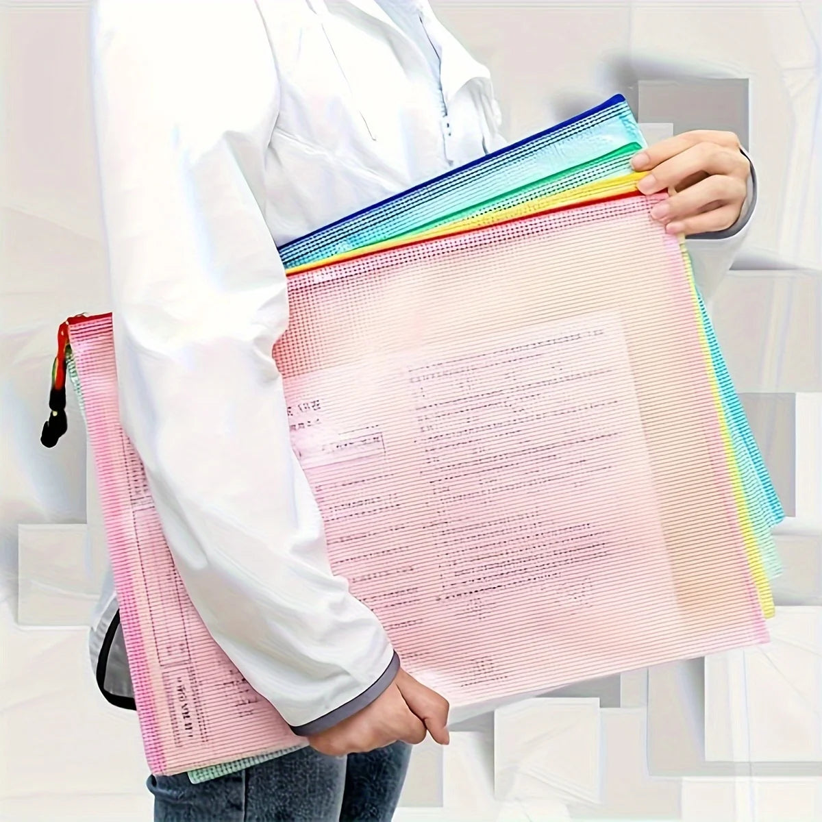 1pc A3 Grid Zipper File Bag -Stylish & Waterproof Pen Organizer - Transparent Data & Bill Storage for Creative Stationery Lovers